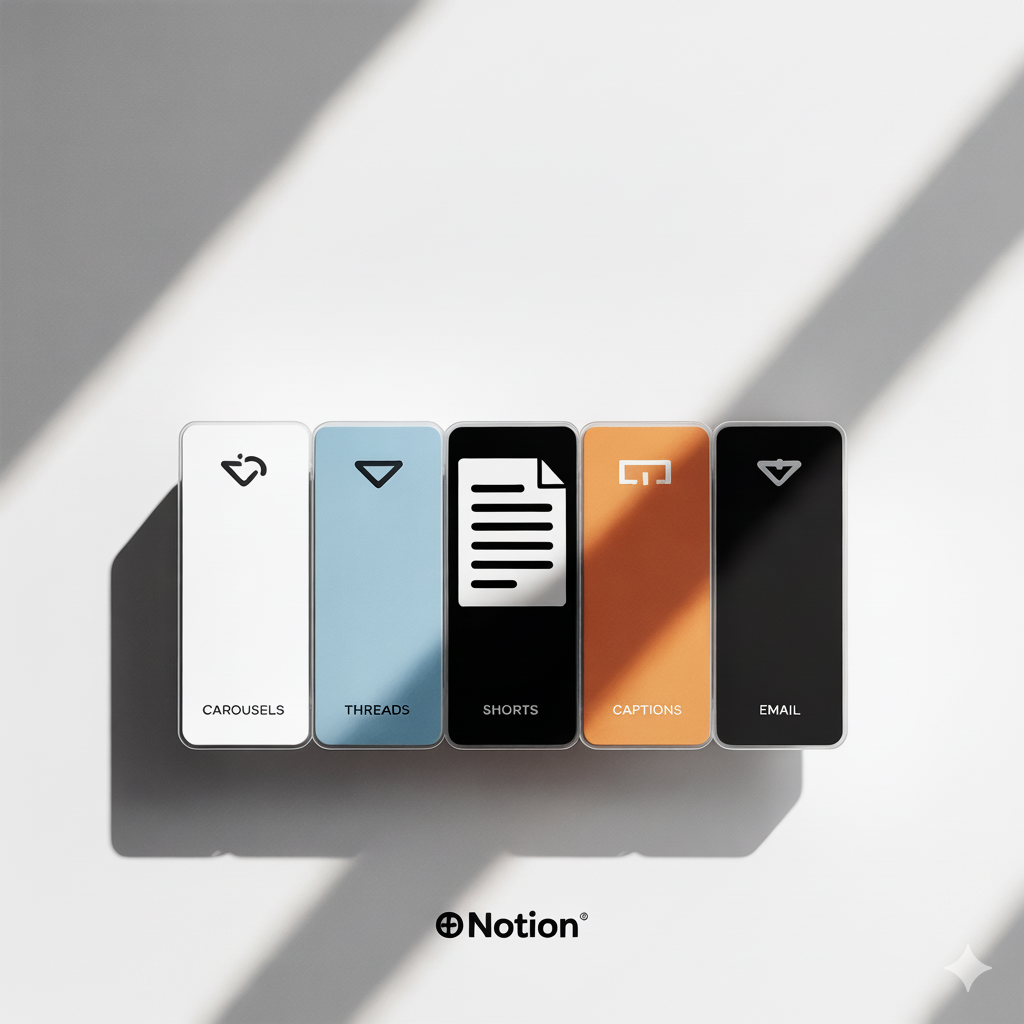 Repurposing Studio: 1 long‑form in → 5 high‑impact outputs out